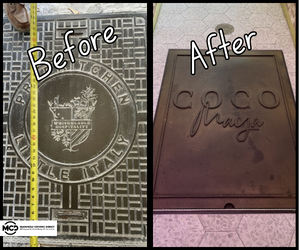 Restaurant Floor Replacement Manhole Cover Before and After Pic